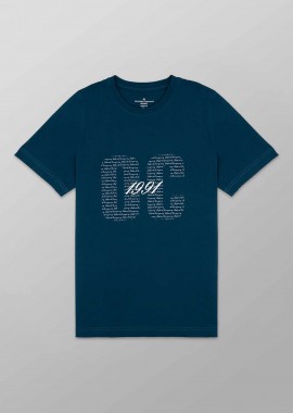 OXFORD COMPANY - Oxford Company ανδρικό T-shirt μονόχρωμο με λογότυπο και print Regular Fit - K503-MZ20.05 Πετρόλ