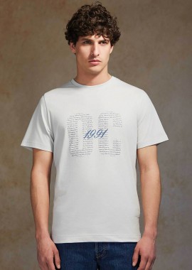 Oxford Company ανδρικό T-shirt μονόχρωμο με λογότυπο και print Regular Fit - K503-MZ20.21 Γκρι Ανοιχτό