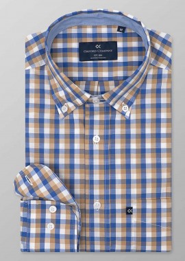 Oxford Company ανδρικό sport πουκάμισο button down καρό Regular Fit - F132-BZ10.04 Μπλε