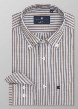Oxford Company ανδρικό sport πουκάμισο button down ριγέ Regular Fit - F125-BZ10.01 Καφέ