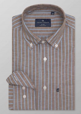 Oxford Company ανδρικό sport πουκάμισο button down ριγέ Regular Fit - L120-BZ10.01 Καφέ