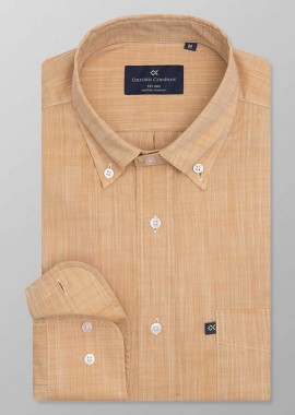OXFORD COMPANY - Oxford Company ανδρικό sport πουκάμισο button down μονόχρωμο Regular Fit - F110-BZ10.04 Μουσταρδί