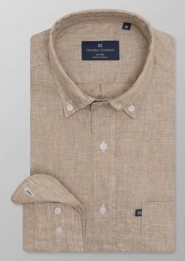 OXFORD COMPANY - Oxford Company ανδρικό sport πουκάμισο button down μονόχρωμο Regular Fit - L214-BZ10.04 Μπεζ