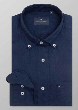 Oxford Company ανδρικό sport πουκάμισο button down μονόχρωμο Regular Fit - L214-BZ10.07 Μπλε Σκούρο