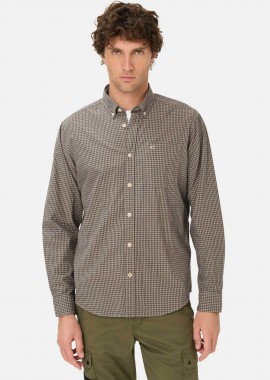 Camel Active ανδρικό πουκάμισο button down με καρό σχέδιο και τσέπη με monogram Regular Fit - C261-409103-7S03 Λαδί