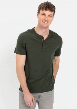 CAMEL ACTIVE - Camel Active ανδρική κοντομάνικη μπλούζα henley με κεντημένο monogram Regular Fit - C261NOS-409474-9T84 Χακί