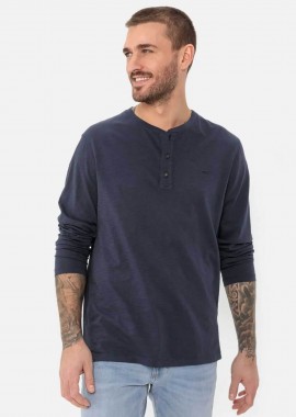 Camel Active ανδρική μακρυμάνικη μπλούζα henley με κεντημένο monogram Regular Fit - C261NOS-409371-9T85N Μπλε Σκούρο
