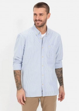 Camel Active ανδρικό πουκάμισο oxford button down με ριγέ σχέδιο και τσέπη με κεντημένο monogram Regular Fit - C261NOS-409102-9S02N Μπλε Ανοιχτό