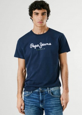 PEPE JEANS - Pepe Jeans ανδρικό T-shirt μονόχρωμο με στρογγυλή λαιμόκοψη και logo print