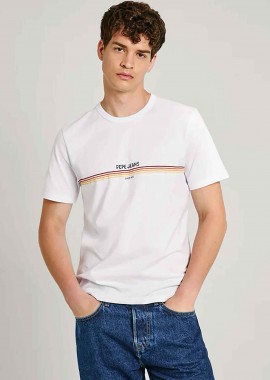 PEPE JEANS - Pepe Jeans ανδρικό T-shirt με contrast ρίγες και λογότυπο Regular Fit - PM509427 Λευκό