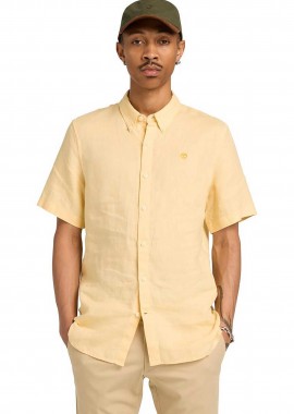 Timberland ανδρικό κοντομάνικο λινό πουκάμισο button down με κεντημένο tree logo Slim Fit 