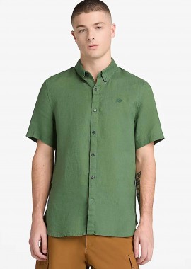 TIMBERLAND - Timberland ανδρικό κοντομάνικο λινό πουκάμισο button down με κεντημένο tree logo Slim Fit