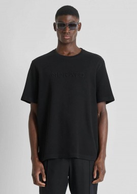 ANTONY MORATO - Antony Morato ανδρικό T-shirt ribbed με ανάγλυφο λογότυπο Relaxed Fit - KS02607100268 Μαύρο