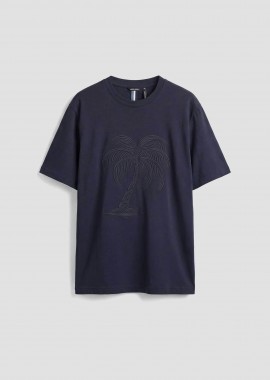 ANTONY MORATO - Antony Morato ανδρικό T-shirt με ανάγλυφο print Regular Fit - KS02635FA100240 Μπλε Σκούρο