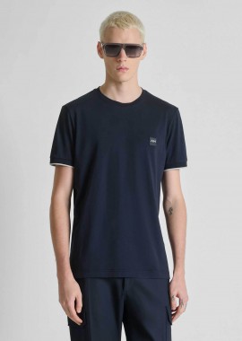 Antony Morato ανδρικό T-shirt με logo patch Regular Fit - KS02641FA100240 Μπλε Σκούρο