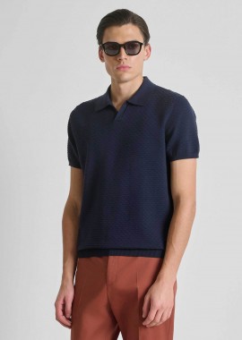 Antony Morato ανδρική μπλούζα πόλο textured Regular Fit - SW01601YA100071 Μπλε Σκούρο