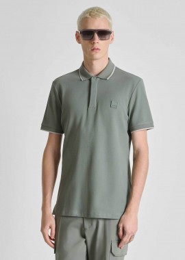 ANTONY MORATO - Antony Morato ανδρική μπλούζα πόλο πικέ με contrast trims και logo patch Regular Fit - KS02640FA100270 Λαδί