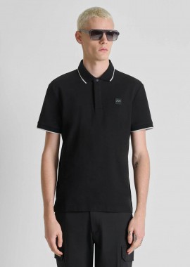 ANTONY MORATO - Antony Morato ανδρική μπλούζα πόλο πικέ με contrast trims και logo patch Regular Fit - KS02640FA100270 Μαύρο