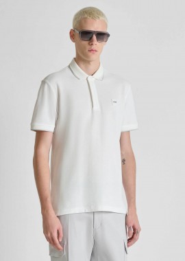 ANTONY MORATO - Antony Morato ανδρική μπλούζα πόλο πικέ με contrast trims και logo patch Regular Fit - KS02640FA100270 Υπόλευκο