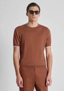 Antony Morato ανδρική πλεκτή μπλούζα μονόχρωμη Regular Fit - SW01602YA100073 Κεραμιδί