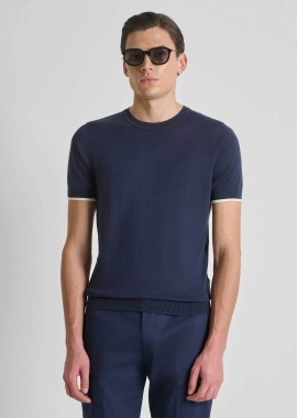ANTONY MORATO - Antony Morato ανδρική πλεκτή μπλούζα μονόχρωμη Regular Fit - SW01602YA100073 Μπλε Σκούρο