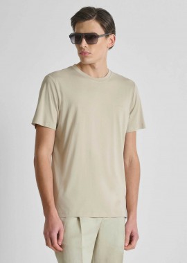 Antony Morato ανδρικό T-shirt μονόχρωμο με λογότυπο Regular Fit - KS02662FA100231 Μπεζ