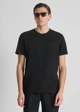 Antony Morato ανδρικό T-shirt μονόχρωμο με λογότυπο Regular Fit - KS02662FA100231 Μαύρο