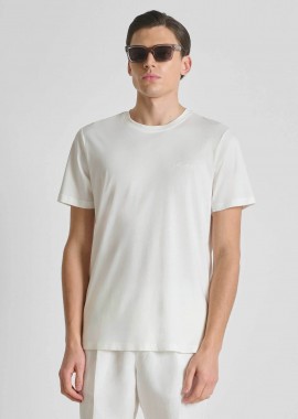 Antony Morato ανδρικό T-shirt μονόχρωμο με λογότυπο Regular Fit - KS02662FA100231 Υπόλευκο