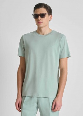 ANTONY MORATO - Antony Morato ανδρικό T-shirt μονόχρωμο με λογότυπο Regular Fit - KS02662FA100231 Πράσινο Μέντας