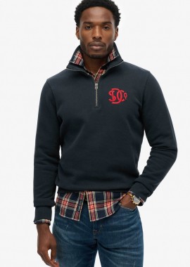 SUPERDRY & CO - Superdry ανδρική μπλούζα φούτερ με κεντημένο λογότυπο και φερμουάρ 1/2 Relaxed Fit