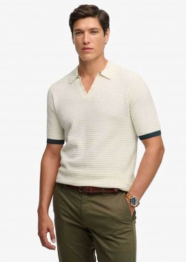 SUPERDRY & CO - Superdry ανδρική πλεκτή μπλούζα πόλο textured με κεντημένο λογότυπο Relaxed Fit