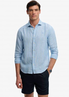 SUPERDRY & CO - Superdry ανδρικό λινό πουκάμισο με κεντημένο λογότυπο Relaxed Fit