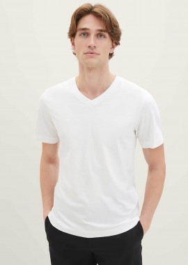TOM TAILOR - Tom Tailor σετ ανδρικά T-shirt μονόχρωμα με v λαιμόκοψη (2 τεμάχια) - 1037738 Λευκό
