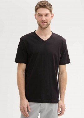 Tom Tailor σετ ανδρικά T-shirt μονόχρωμα με v λαιμόκοψη (2 τεμάχια) - 1037738 Μαύρο