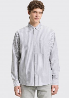 TOM TAILOR - Tom Tailor ανδρικό πουκάμισο button down με ριγέ σχέδιο και τσέπη Relaxed Fit - 1049377 Λευκό