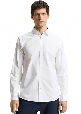 TOM TAILOR - Tom Tailor ανδρικό πουκάμισο poplin μονόχρωμο Regular Fit - 1048449 Λευκό