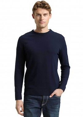 Tom Tailor ανδρικό πουλόβερ μονόχρωμο Regular Fit - 1049500 Μπλε Σκούρο