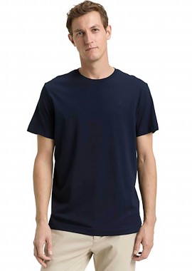 Tom Tailor ανδρικό T-shirt με κεντημένο λογότυπο Regular Fit - 1050139 Μπλε Σκούρο