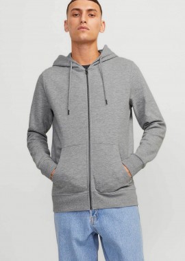 JACK & JONES ανδρική ζακέτα φούτερ με κουκούλα Regular Fit - 12181901 Γκρι