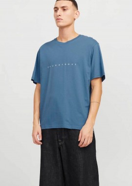 JACK & JONES - JACK & JONES ανδρικό T-shirt μονόχρωμο με logo print Relaxed Fit - 12234746 Μπλε