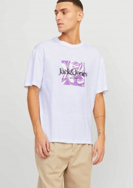 JACK & JONES - JACK & JONES ανδρικό T-shirt με graphic logo print Relaxed Fit - 12250436 Λευκό