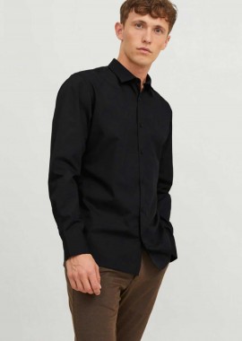 JACK & JONES ανδρικό πουκάμισο μονόχρωμο - 12187222 Μαύρο