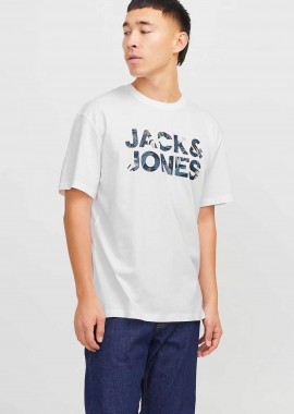JACK & JONES - JACK & JONES ανδρικό T-shirt μονόχρωμο με logo print - 12268127 Λευκό