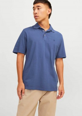 JACK & JONES ανδρική μπλούζα πόλο μονόχρωμη Regular Fit - 12257315 Μπλε Σκούρο