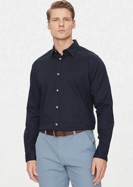 JACK & JONES - JACK & JONES ανδρικό μονόχρωμο πουκάμισο Relaxed Fit - 12270085 Μπλε Σκούρο