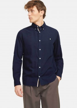 JACK & JONES - JACK & JONES ανδρικό πουκάμισο μονόχρωμο με κεντημένο λογότυπο Regular Fit - 12274599 Μπλε Σκούρο