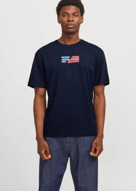 JACK & JONES ανδρικό T-shirt με graphic logo print Regular Fit - 12268415 Σκούρο Μπλε