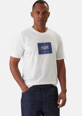 JACK & JONES - JACK & JONES ανδρικό T-shirt μονόχρωμο με logo print Regular Fit - 12288097 Λευκό