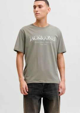 JACK & JONES ανδρικό T-shirt μονόχρωμο με logo print Regular Fit - 12290173 Βεραμάν