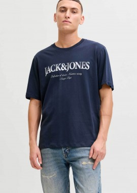 JACK & JONES - JACK & JONES ανδρικό T-shirt μονόχρωμο με logo print Regular Fit - 12290173 Μπλε Σκούρο